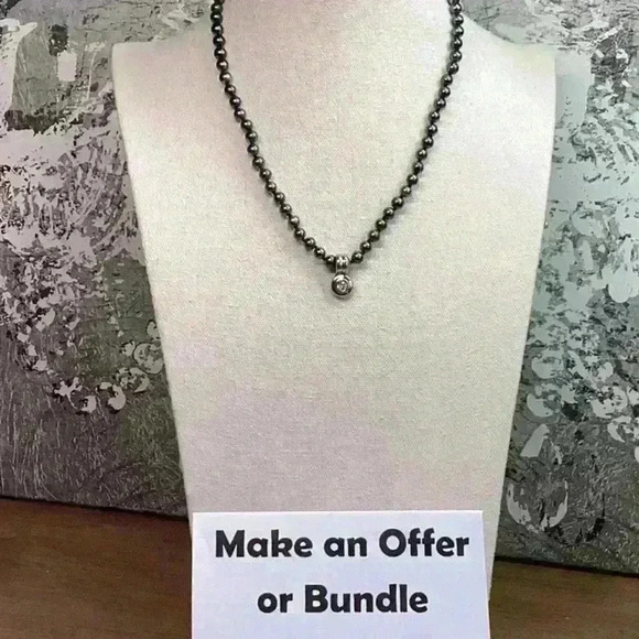 Vintage Grey Faux Glass Pearl Necklace with Removable Rhinestone Enhancer - Picture 3 of 4